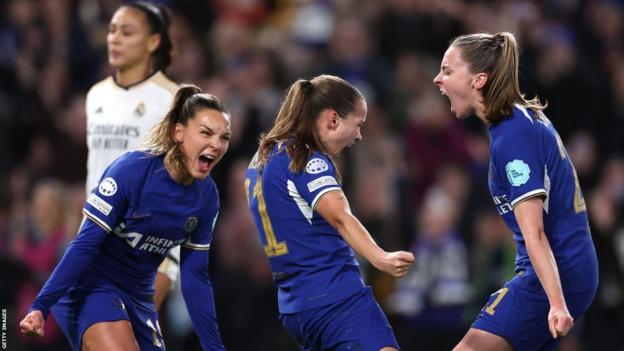 Chelsea celebrating going 1-0 up against Real Madrid