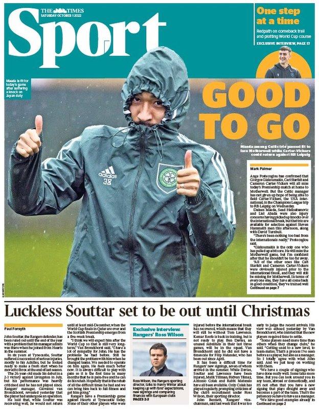 The Scottish edition of The Times' sport section front page