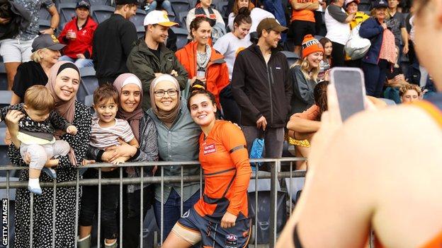 Haneen Zreika pictured with Giants fans