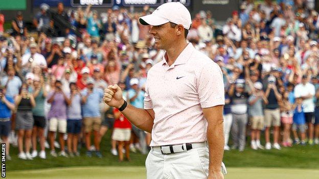 Joy for Rory McIlroy on the 18th green at Quail Hollow on Sunday