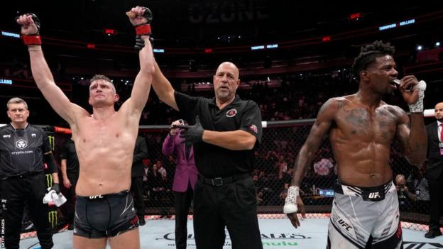 Stephen 'Wonderboy' Thompson is celebrates his win over Kevin Holland at UFC Fight Night in Orlando, Florida.