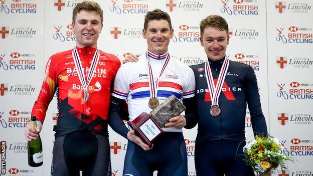 Fred Wright, Ben Swift and Ethan Hayter on the podium