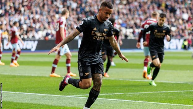 Gabriel Jesus celebrates a goal for Arsenal