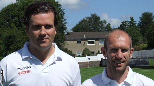 Former Wales international Simon Haworth (left) with Clitheroe assistant Gareth Roberts, the former Wales and Derby defender