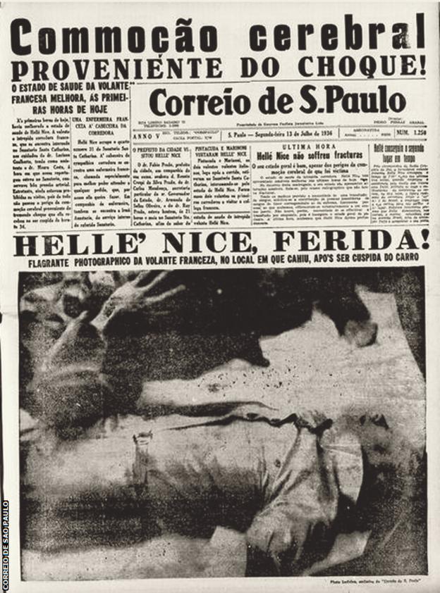 Helle Nice photographed unconscious on the front page of a Brazilian newspaper