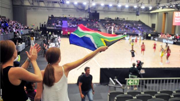 Fan waving South Africa flag at Quad Series