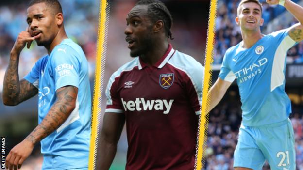 Gabriel Jesus (left), Michail Antonio and Ferran Torres (right)