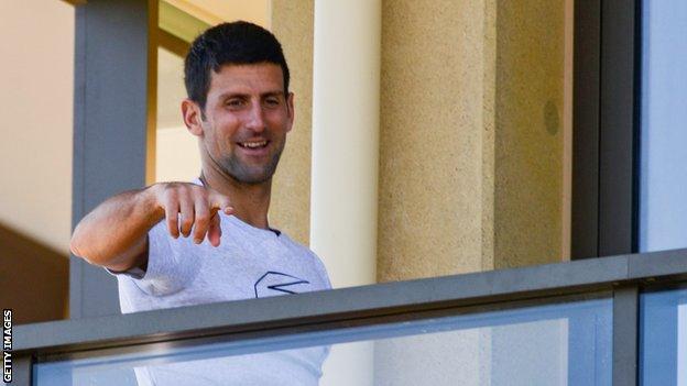 Novak Djokovic pictured in his hotel room in Adelaide