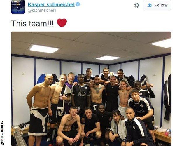 The Leicester dressing room after victory at Everton
