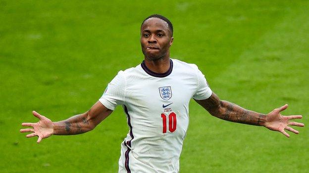 Raheem Sterling celebrates his goal for England against Croatia at Euro 2020