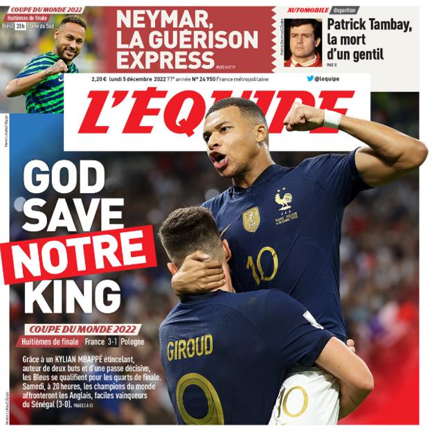 The L'Equipe front page with a picture of Kylian Mbappe and the headline 