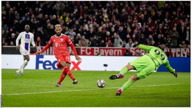 Eric Maxim Choupo-Moting scores Bayern Munich's opening goal against Paris St-Germain