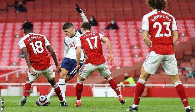 Erik Lamela puts Tottenham in front against Arsenal