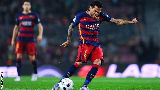 Dani Alves playing for Barcelona