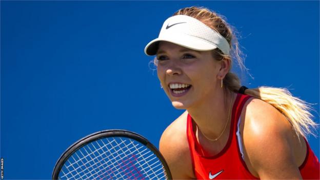 Katie Boulter smiles during her US Open match