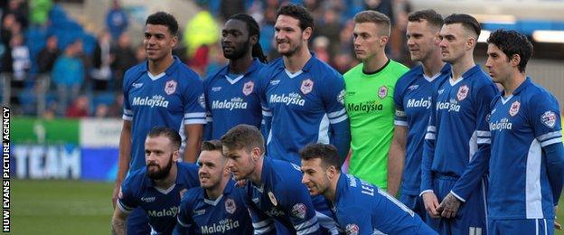 Cardiff players line up