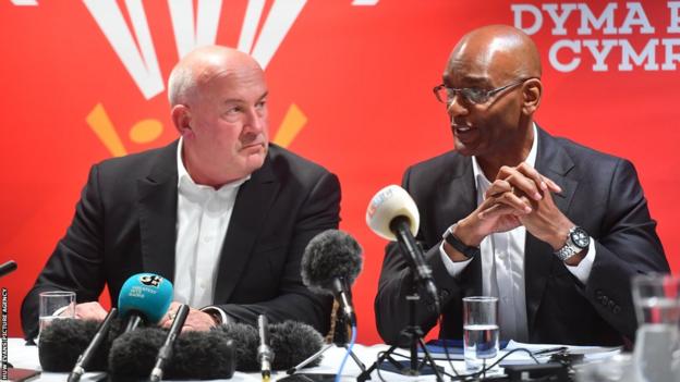 Welsh Rugby Union chair Richard Collier-Keywood and interim chief executive Nigel Walker