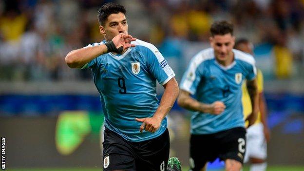 Lot Detail - 6/24/2019 LUIS SUAREZ SIGNED & INSCRIBED URUGUAY COPA AMERICA  (VS. CHILE) MATCH WORN #9 JERSEY (BRAZIL COORDINATOR LOA)