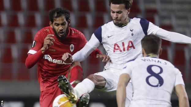 Tottenham's Dele Alli (right) in action during his side's Europa League defeat to Royal Antwerp before he was replaced at the start of the second half