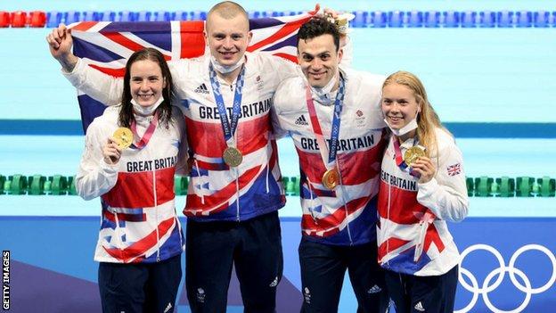 British Swimming's Adam Peaty, James Guy, Kathleen Dawson and Anna Hopkin