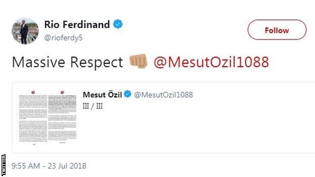 Rio Ferdinand responds on Twitter by saying "massive respect"