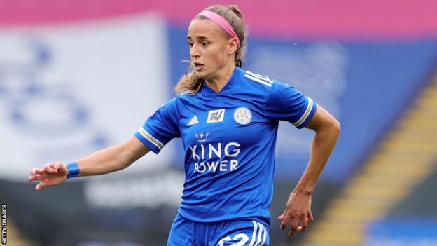 Ashleigh Plumptre in action for Leicester City Women