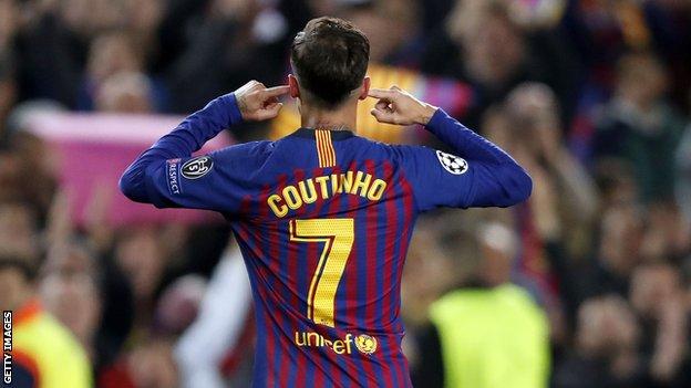 Philippe Coutinho points to his ears after scoring against Manchester United