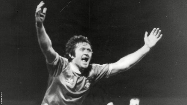 Dixie McNeil celebrates the goal which settled an epic tie against West Ham