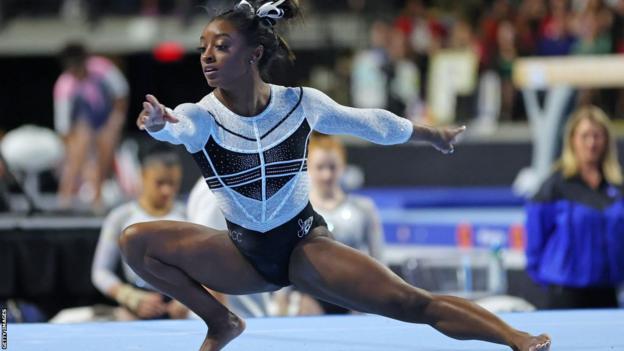 Biles earned top scores for three of her four routines