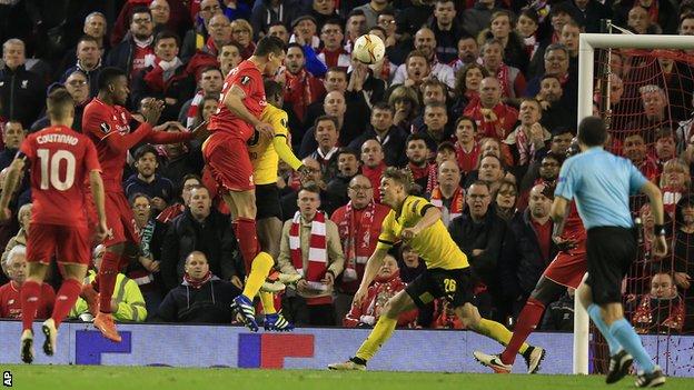 Dejan Lovren scores Liverpool's winner against Borussia Dortmund