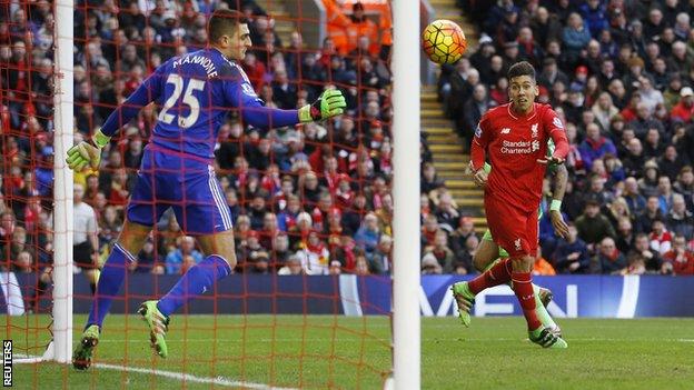 Roberto Firmino heads Liverpool ahead against Sunderland
