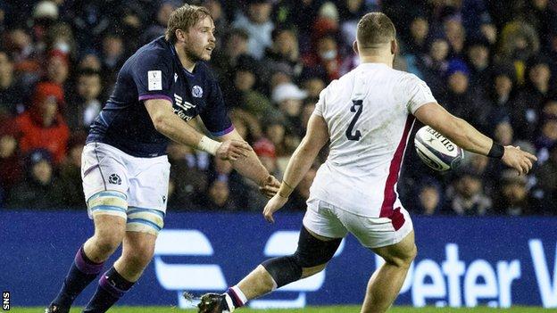 Jonny Gray playing for Scotland against England