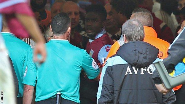 Micah Richards (centre) in the tunnel at the end of the match between Aston Villa and Swansea