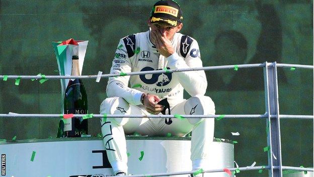 Pierre Gasly on the podium at Monza