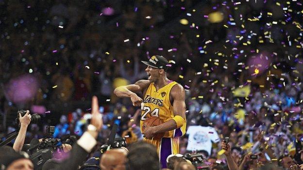 Kobe Bryant celebrates his fifth NBA Championship