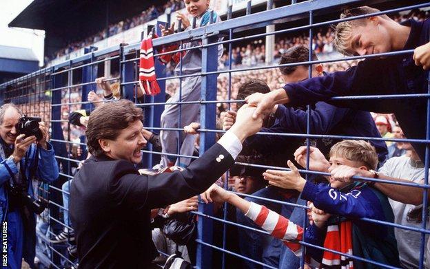 Knighton pictured with fans at Derby v Manchester United on 26 August 1989