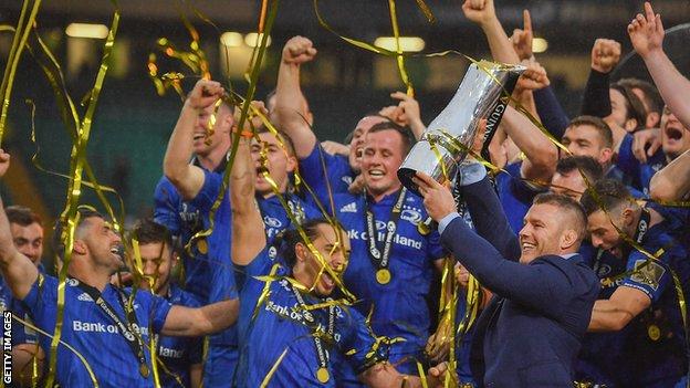 Leinster celebrate winning the Pro14 championship final in May 2019