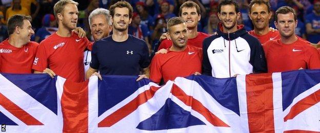 Great Britain's Davis Cup final team after their semi-final win over Australia