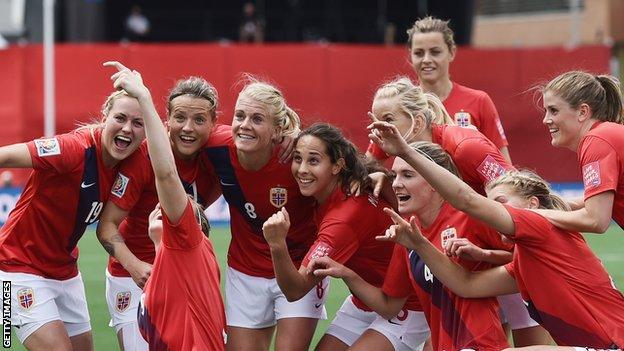 Norway women celebrate a goal