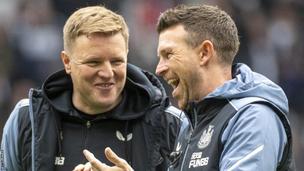 Newcastle United manager Eddie How and assistant Stephen Purches