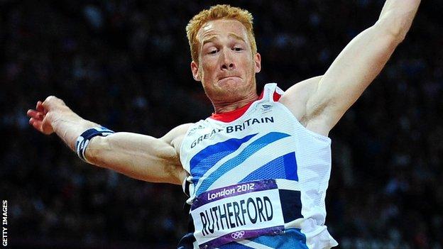 Greg Rutherford on the way to winning gold at London 2012
