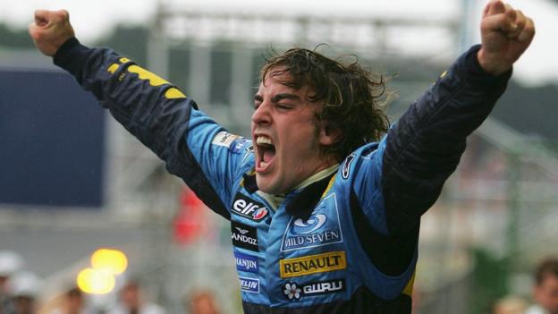 Fernando Alonso celebrates winning the World Championship successful  2005