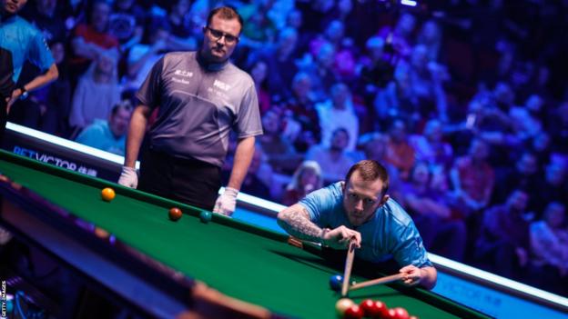 Mark Allen in action at the Snooker Shoot Out final