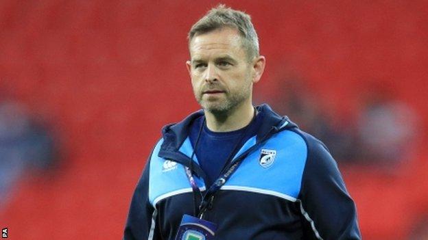 Danny Wilson oversees Cardiff Blues' warm-up before their European Challenge Cup final victory