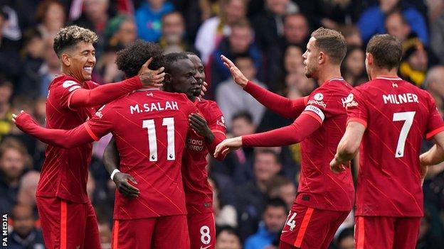 Liverpool celebrate Sadio Mane's opening goal at Watford