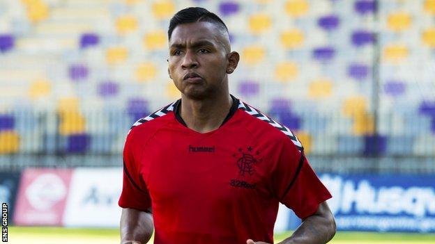 Rangers striker Alfredo Morelos training at Maribor's Ljudski Stadium