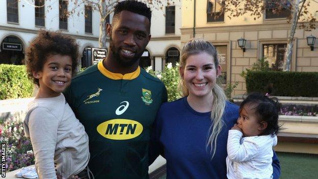 Siya Kolisi, his wife Rachel, and their children - pictured in 2018