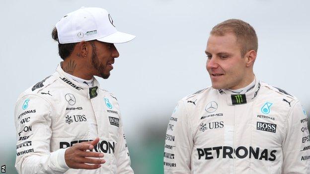 Lewis Hamilton (left) and Mercedes team-mate Valtteri Bottas