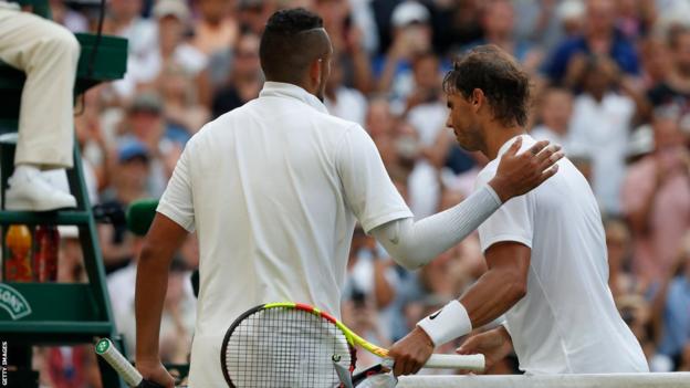 Rafael Nadal and Nick Kyrgios shingle  hands astatine  Wimbledon successful  2019