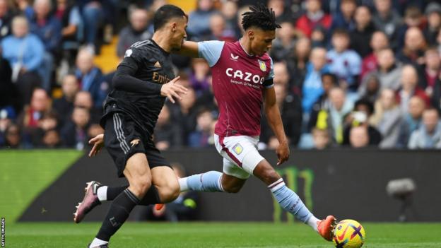 Aston Villa striker Ollie Watkins scores against Arsenal